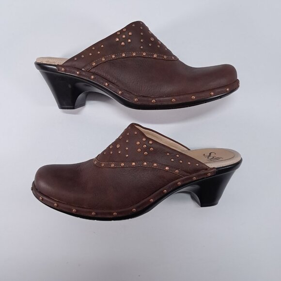 Sofft Mule Clogs Womens 9.5 M Brown Studded Leather Slip On Heel Boho 1009575 - Picture 5 of 14